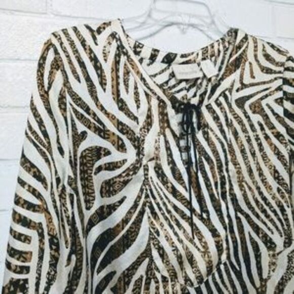 CHICO'S Animal Zebra Print Tunic Lace-Up Top M - Picture 2 of 7